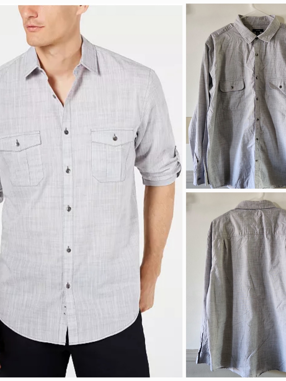 Alfani Men's Light Gray Button-Down Shirt with Chest Pockets